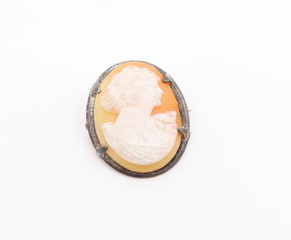 925 Sterling Silver Vintage Brooch Antique Female Profile Cameo  BP11786