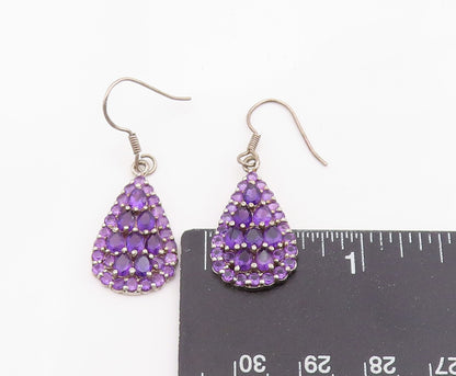 925 Sterling Silver Vintage Earrings Clustered Amethyst Teardrop Dangle  EG13834