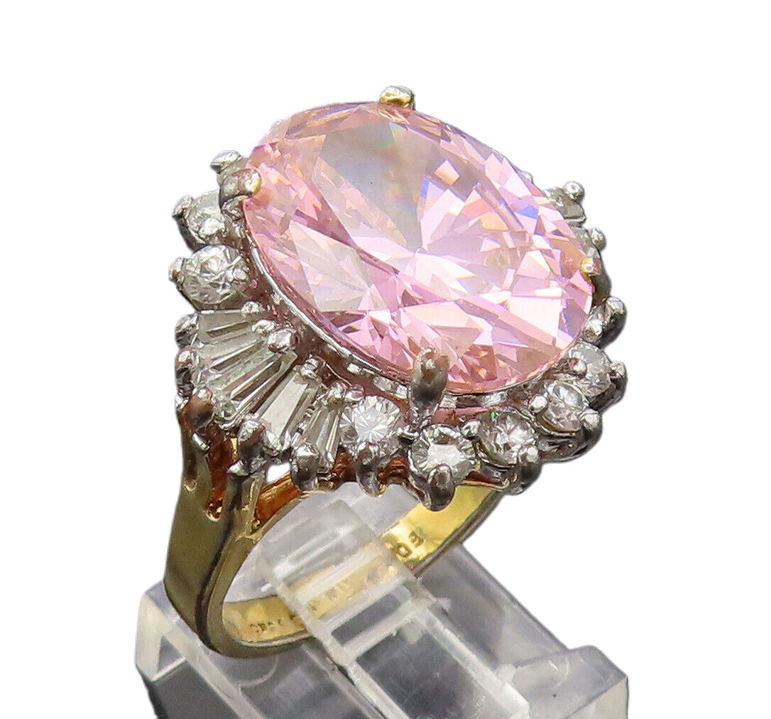 EDCO 925 Silver  Vintage Pink White CZ Elegant Sparkling Ring Sz 8.75  RG26805