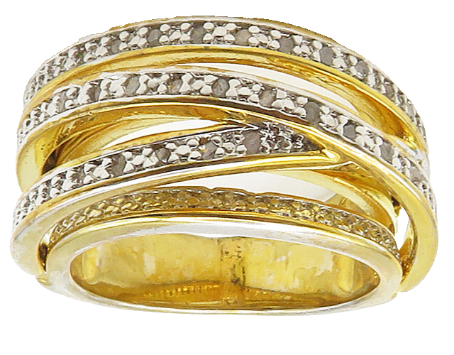 925 Sterling Silver  Genuine Diamonds Gold Plated Split Band Ring Sz 7 RG15535