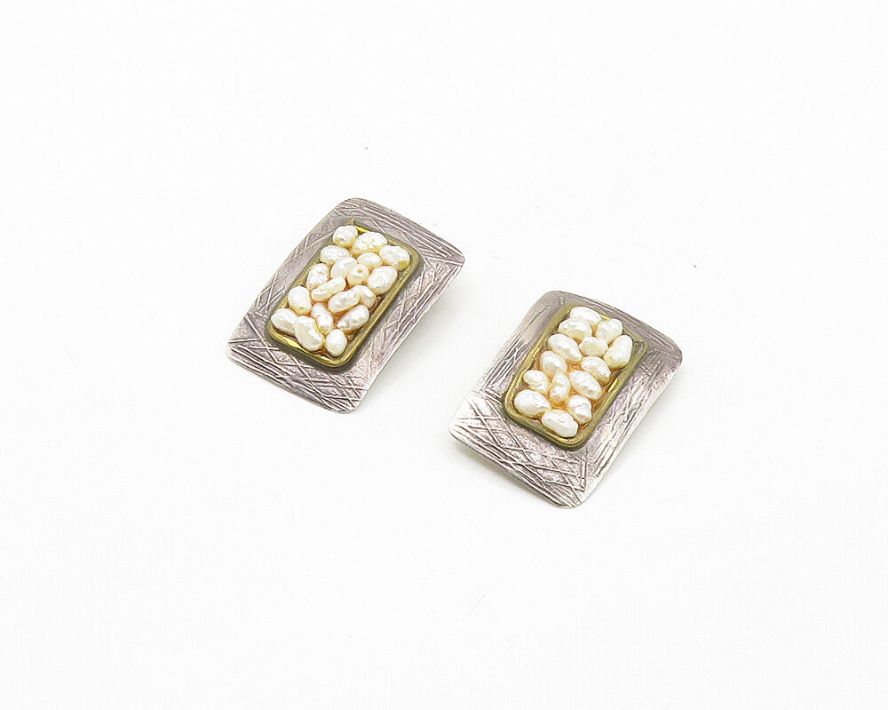 DESIGNER 925 Silver   Vintage Petite Baroque Pearls Non Pierce Earrings EG8994