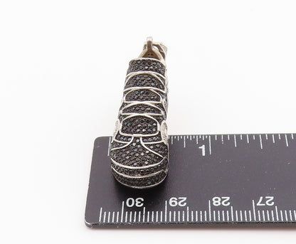 925 Sterling Silver Vintage Pendant Black & White CZ Nike Air Sneakers  PT26483