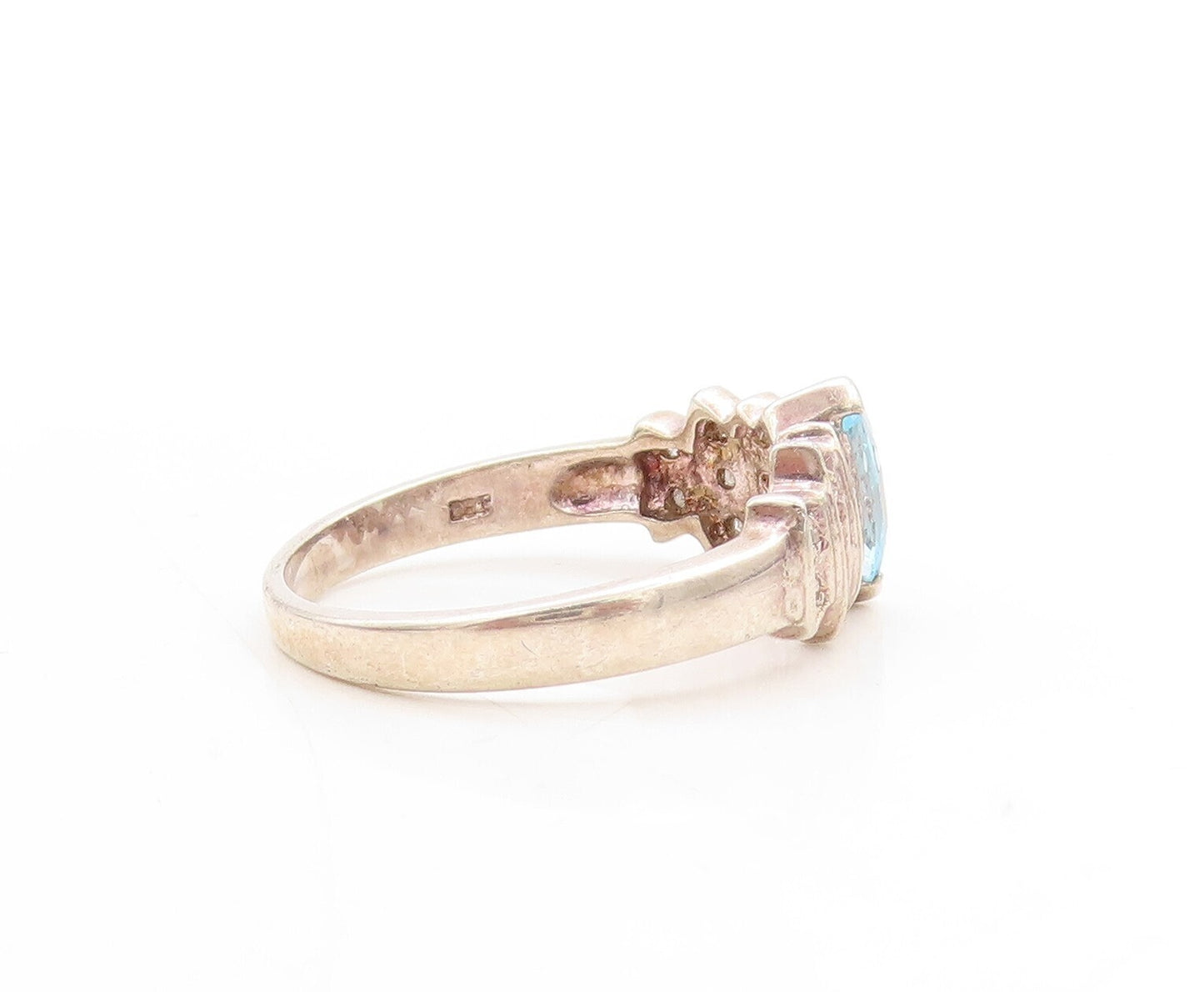 925 Sterling Silver Vintage Ring  Diamonds & Marquise Cut Topaz  Sz 9  RG31291