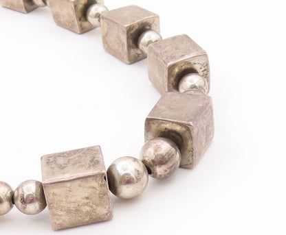 925 Sterling Silver Vintage Necklace Dark Tone Spheres & Cubes Chain  NE4545