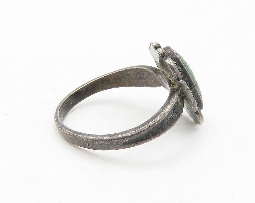POST BELL TRADING 925 Silver  Vintage Green Jasper Band Ring Sz 6.5  RG10158