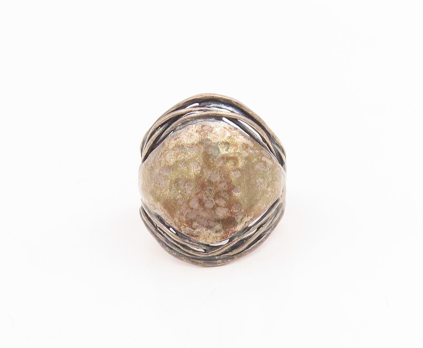 925 Sterling Silver Vintage Ring OR PAZ ISRAEL Modernist Wide Band Sz 9 RG34805