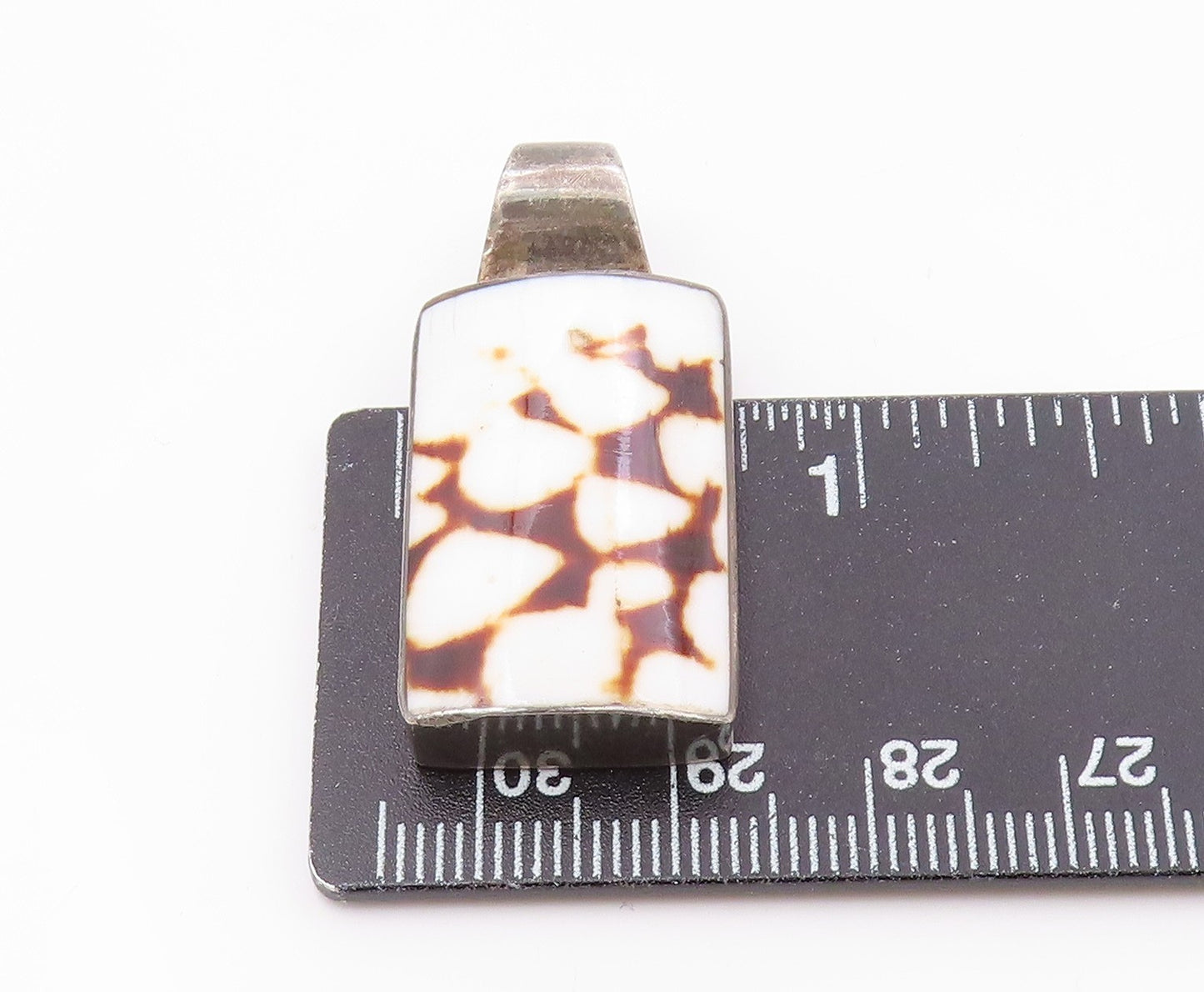 925 Sterling Silver Vintage Rectangle Shell Cunos Brown Stains Pendant PT21171