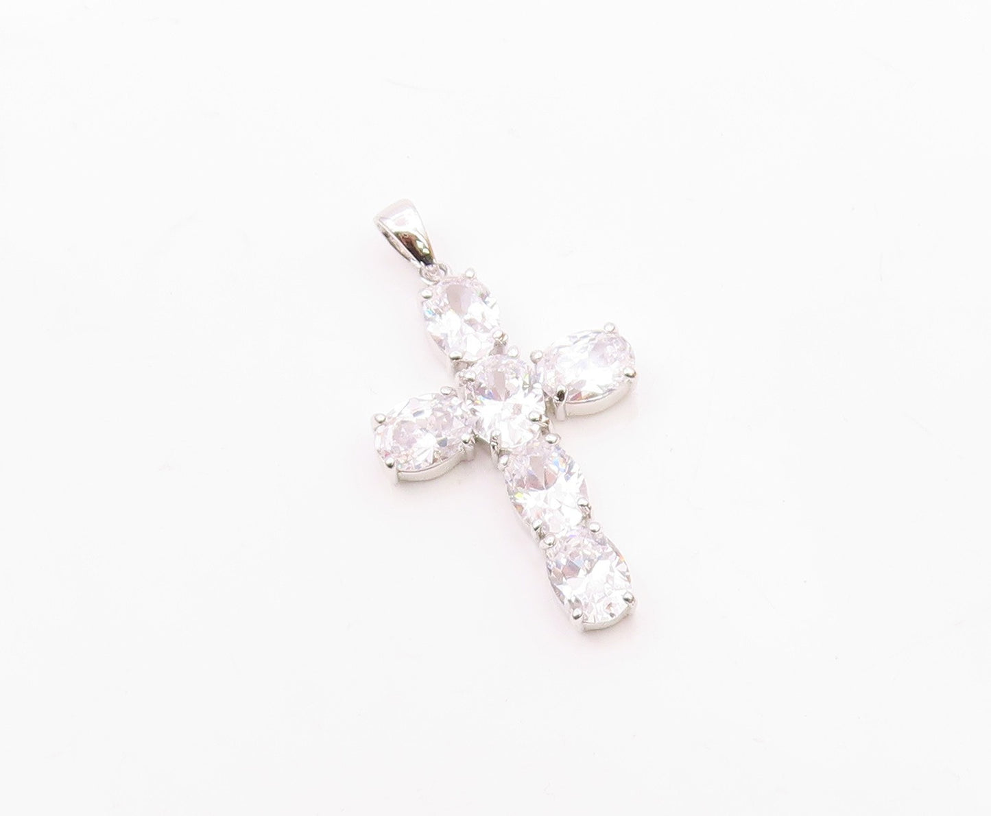 925 Sterling Silver  Vintage Cubic Zirconia Religious Cross Pendant  PT16595