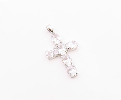 925 Sterling Silver  Vintage Cubic Zirconia Religious Cross Pendant  PT16595