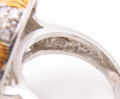 925 Sterling Silver Vintage Ring CZ Two Tone Sunburst Dome Band  Sz 8.5  RG35249