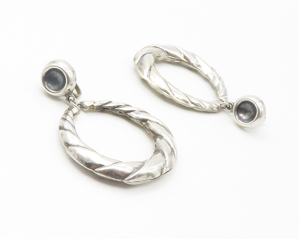MEXICO 925 Sterling Silver  Vintage Hollow Round Twist Drop Earrings  EG7288