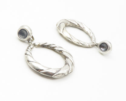 MEXICO 925 Sterling Silver  Vintage Hollow Round Twist Drop Earrings  EG7288