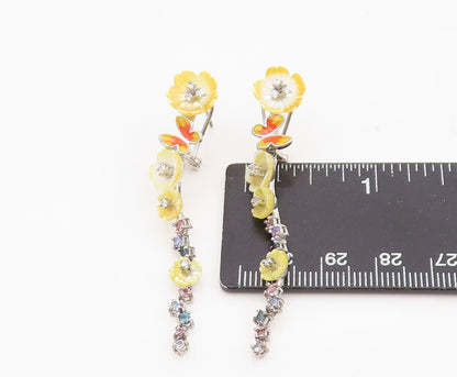 925 Sterling Silver Vintage Earrings Multi Gemstone Floral Butterfly  EG13852