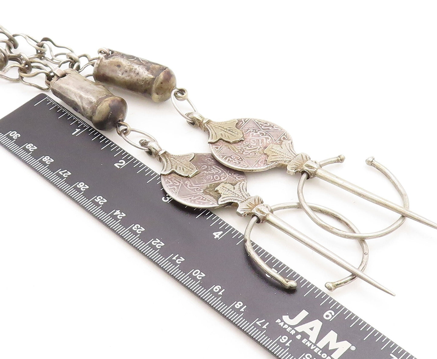 Solid Silver Vintage Antique Oxidized Pattern Designer Chain Necklace NE1204