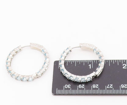 925 Sterling Silver Vintage Earrings Elegant Round Cut Blue Topaz Hoops  EG14454