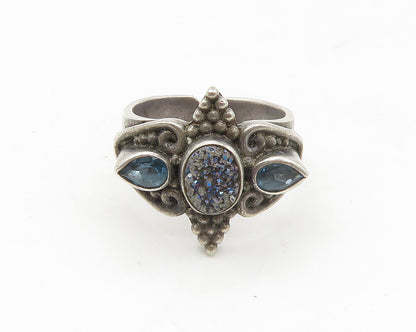 SAJEN 925 Silver  Vintage Druzy Stone & Blue Topaz Band Ring Sz 9  RG17522