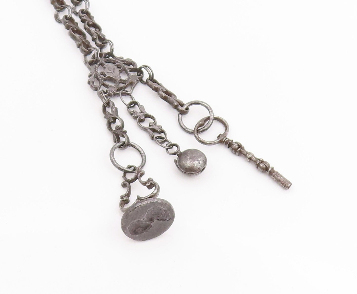 925 Sterling Silver Vintage Keychain Dark Tone Fob Chain With Charms  TR4068