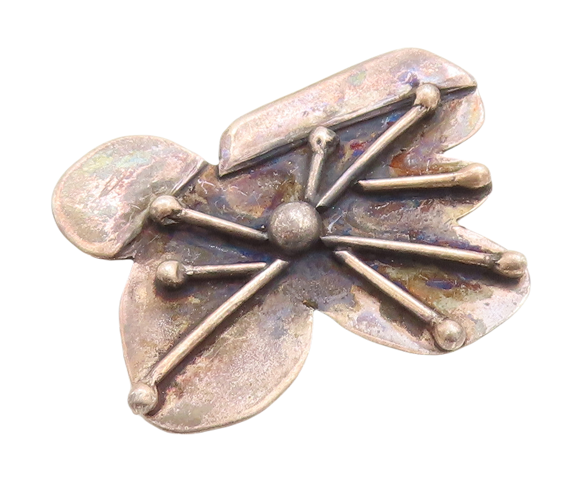 925 Sterling Silver Vintage Brooch Pin Dark Tone Brutalist Design Carved BP11392
