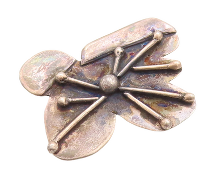 925 Sterling Silver Vintage Brooch Pin Dark Tone Brutalist Design Carved BP11392