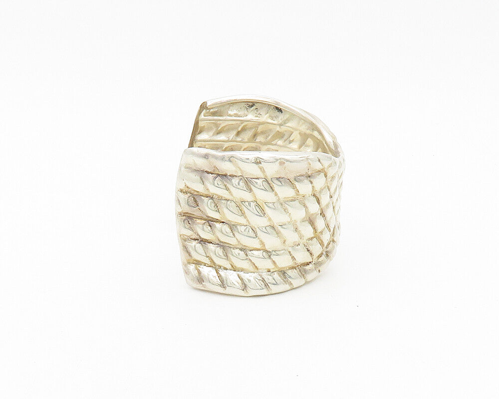 MEXICO 925 Sterling Silver  Vintage Shiny Quilted Detail Cuff Bracelet  BT7297