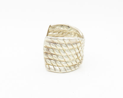 MEXICO 925 Sterling Silver  Vintage Shiny Quilted Detail Cuff Bracelet  BT7297