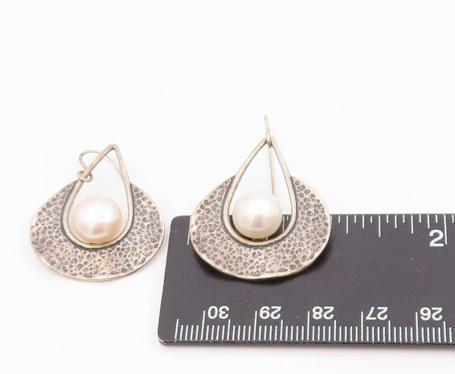 925 Sterling Silver Vintage Earrings SHABLOOL ISRAEL Round Pearl Dangle  EG13792