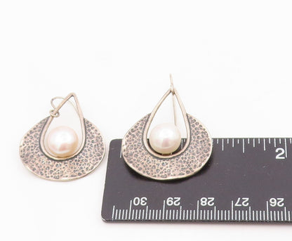 925 Sterling Silver Vintage Earrings SHABLOOL ISRAEL Round Pearl Dangle  EG13792
