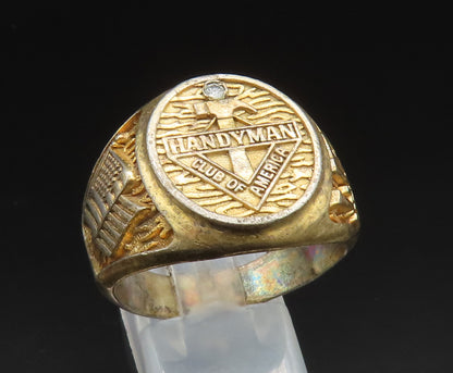 925 Sterling Silver  Vintage Genuine Diamond Handyman Signet Ring Sz 11  RG24599