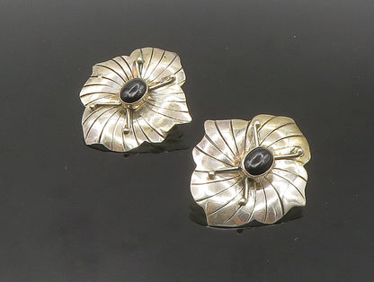 CAROL FELLEY 925 Silver  Vintage Black Onyx Flower Drop Earrings  EG11564