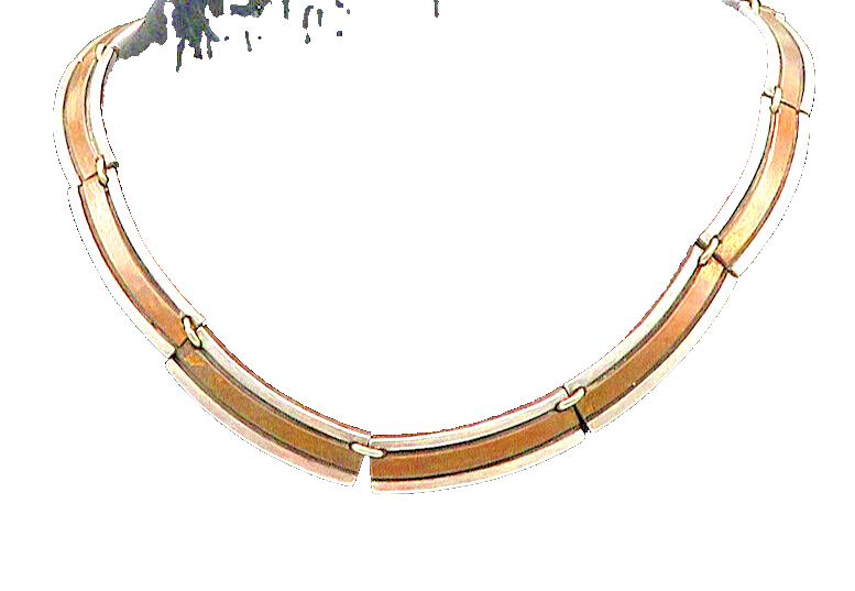 MEXICO 925 Silver  Vintage Two Tone Curved Bar Link Collar Necklace  NE2946