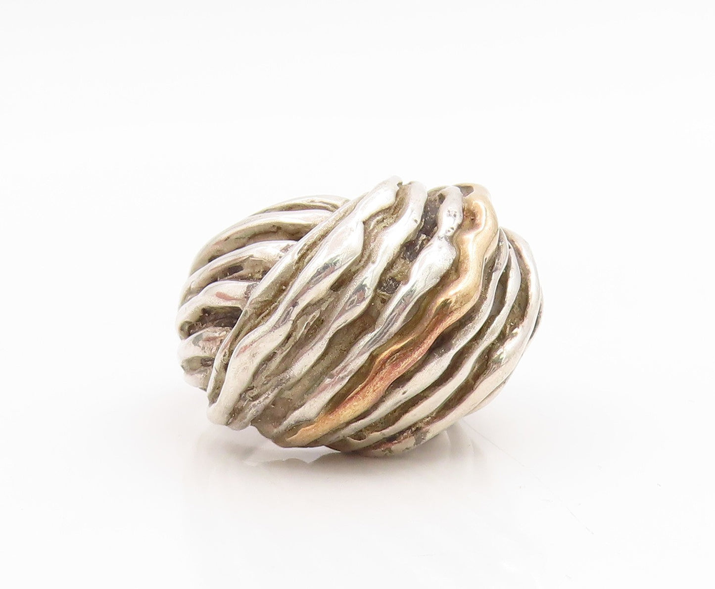 925 Sterling Silver Vintage Ring Modernist Ribbed Dome Band  Sz 6.5  RG34957