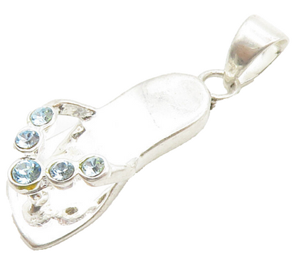925 Sterling Silver  Vintage Blue Topaz Flip Flop Sandal Motif Pendant PT11429