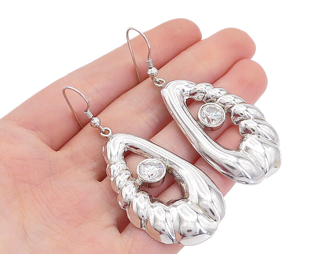 925 Sterling Silver  Sparkling Cubic Zirconia Fluted Dangle Earrings  EG2561