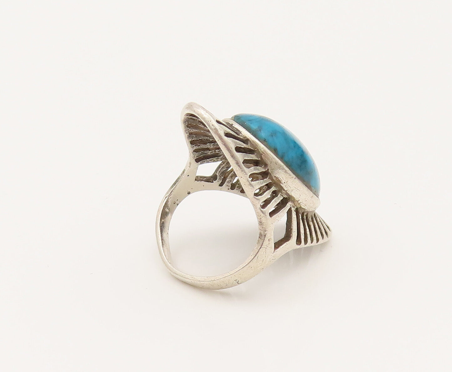 925 Sterling Silver  Vintage Open Lines Frame Turquoise Ring Sz 5.5  RG26373