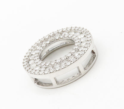 925 Sterling Silver  Shiny Genuine Diamonds Open Circle Pendant  PT13123