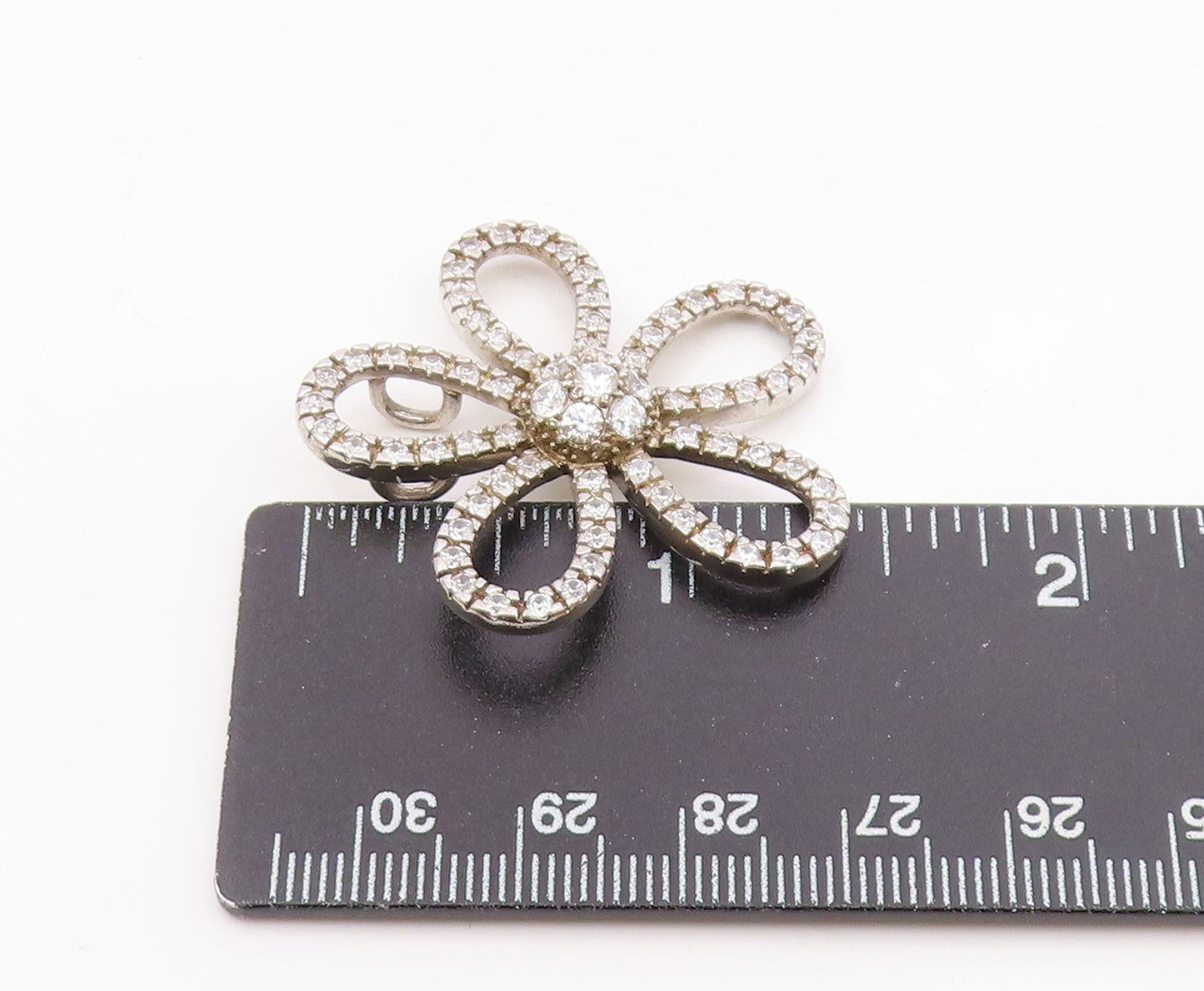 925 Sterling Silver Vintage Sparkly Cubic Zirconia Open Flower Pendant PT21909