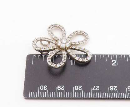 925 Sterling Silver Vintage Sparkly Cubic Zirconia Open Flower Pendant PT21909
