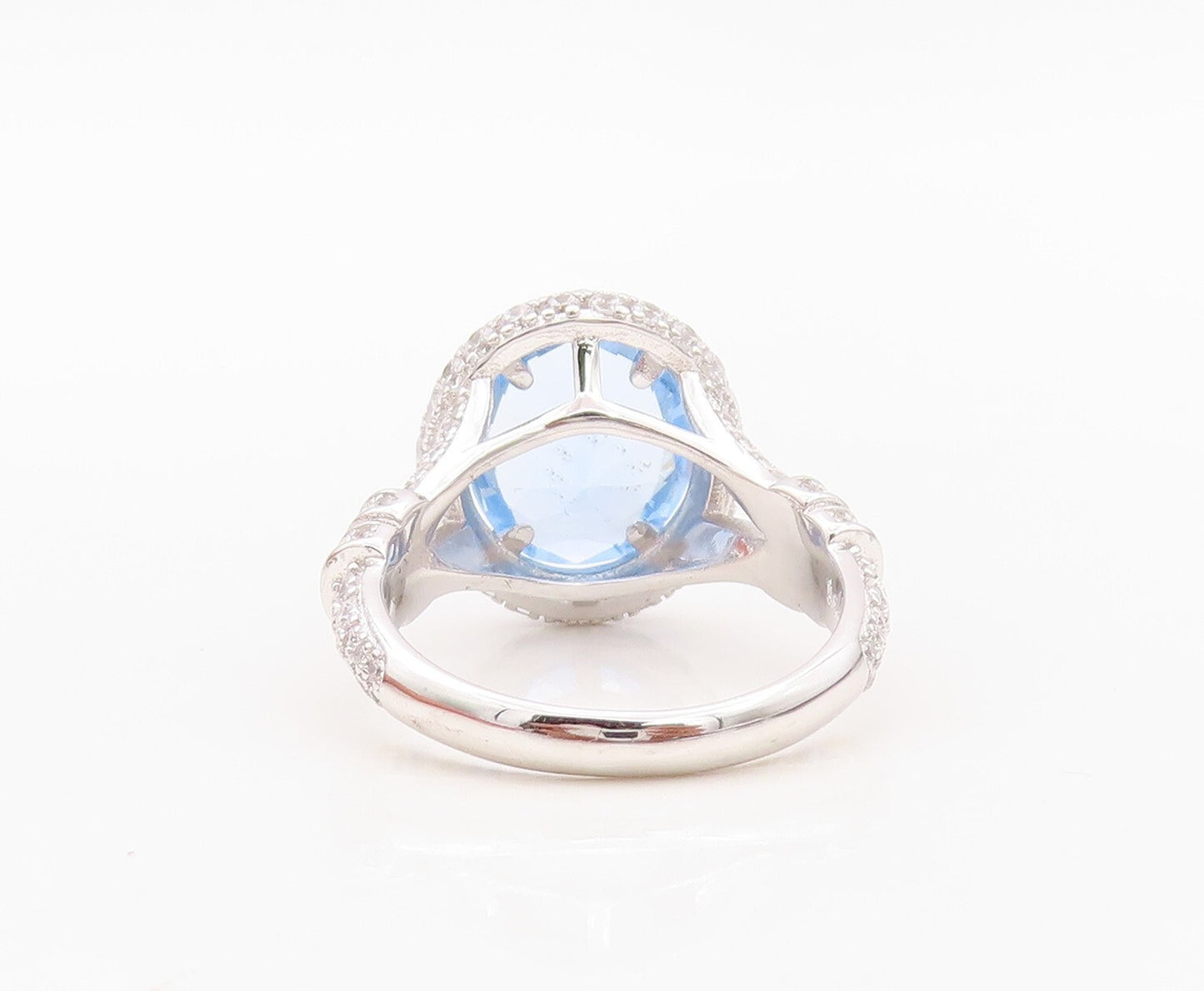 925 Sterling Silver Vintage Ring Designer Oval Blue Halo White CZ  Sz 7  RG30137