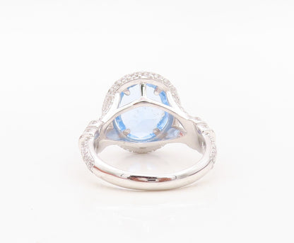 925 Sterling Silver Vintage Ring Designer Oval Blue Halo White CZ  Sz 7  RG30137
