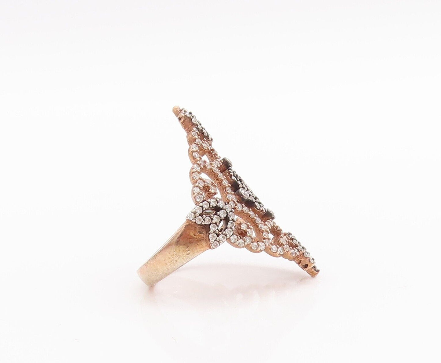 925 Sterling Silver Vintage Ring Swirly Floral Cutout CZ Inlay  Sz 7.5  RG28572
