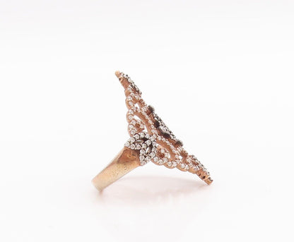 925 Sterling Silver Vintage Ring Swirly Floral Cutout CZ Inlay  Sz 7.5  RG28572