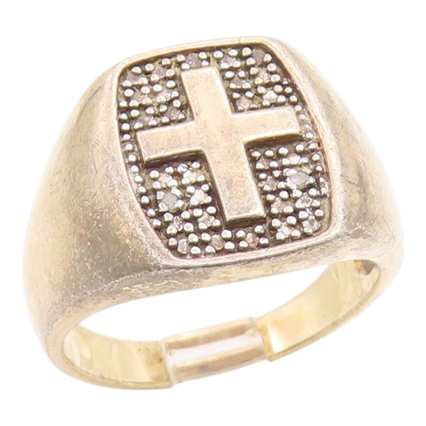 925 Sterling Silver Vintage Ring Real Diamonds Religious Cross  Sz 9  RG35900