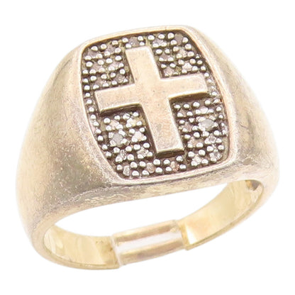 925 Sterling Silver Vintage Ring Real Diamonds Religious Cross  Sz 9  RG35900