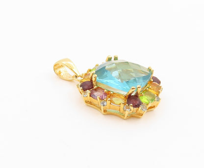 925 Sterling Silver Vintage Pendant Gold Plated Multi Gemstone Charm  PT26213
