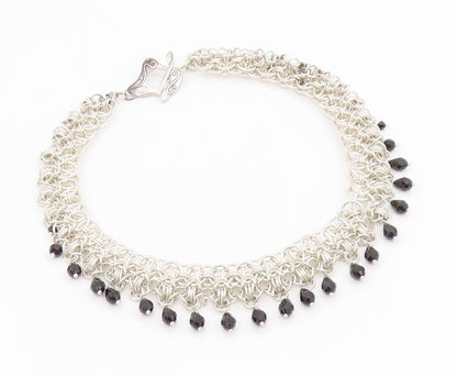 925 Sterling Silver Vintage Necklace Designer Heavy Cutout Dangling Stone NE4480