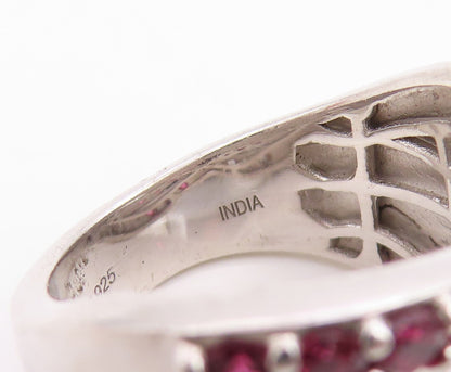 925 Sterling Silver Vintage Ring Pink Topaz & CZ Crossover Band  Sz 7  RG34919