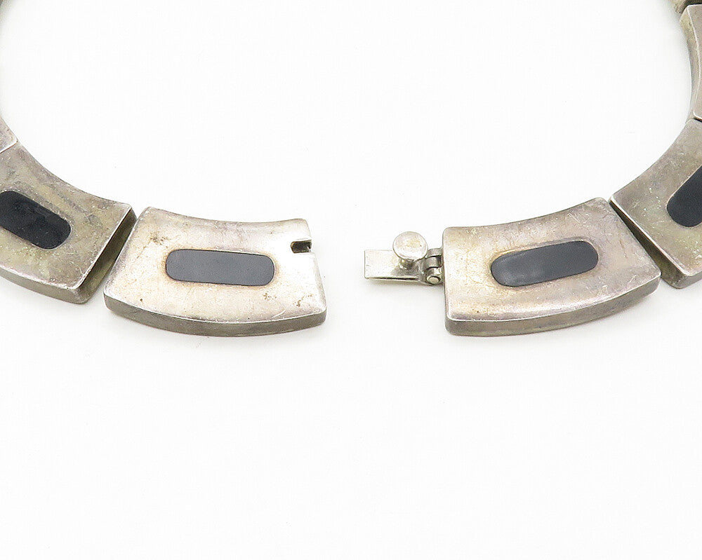 MEXICO 925 Sterling Silver Vintage Inlaid Gemstone Chain Necklace  NE2756