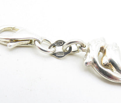 925 Sterling Silver  Vintage Polished Dolphin Love Link Chain Bracelet  BT1922