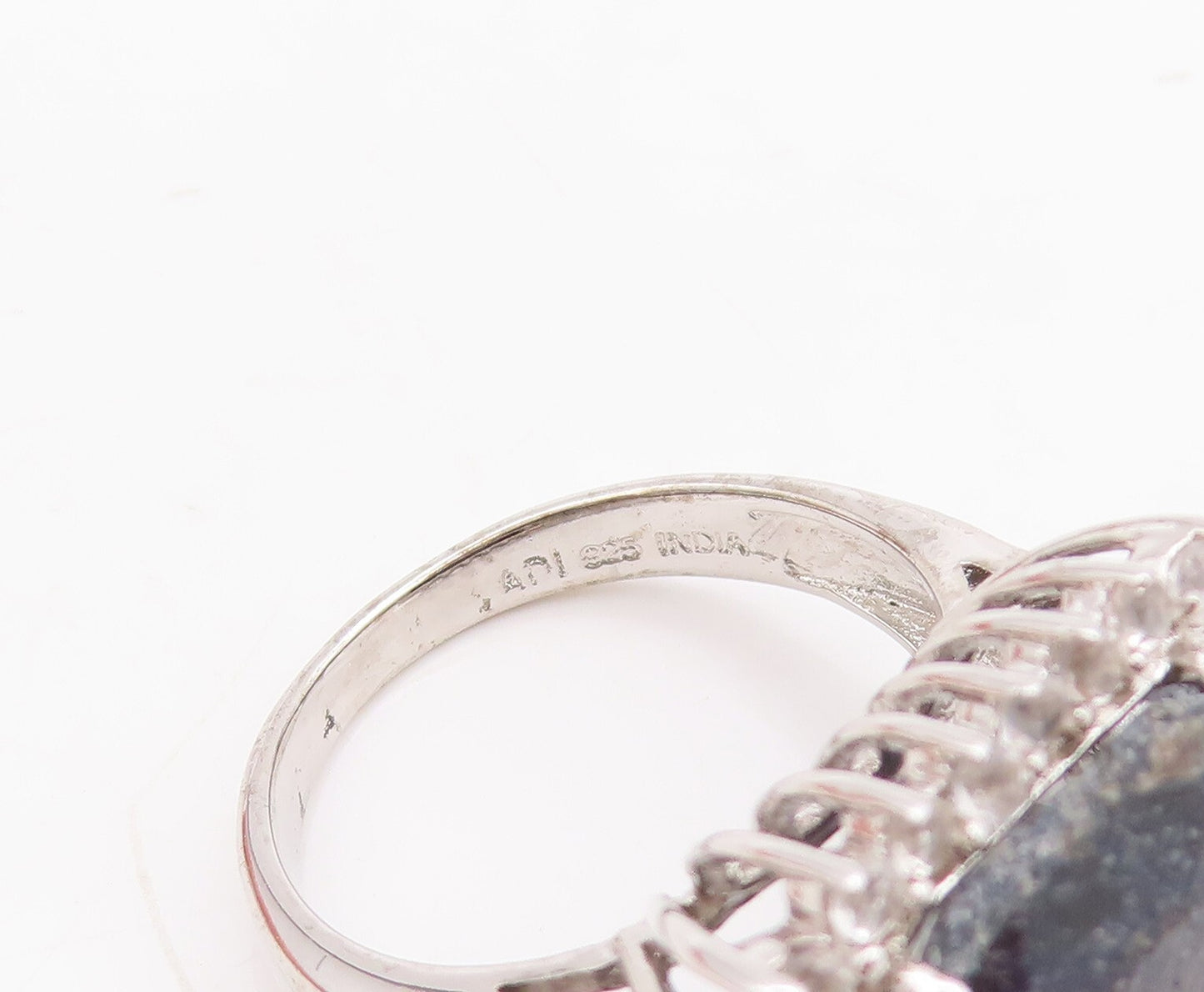 925 Sterling Silver Vintage Ring Square Blue Gemstone Halo Topaz  Sz 7  RG29416