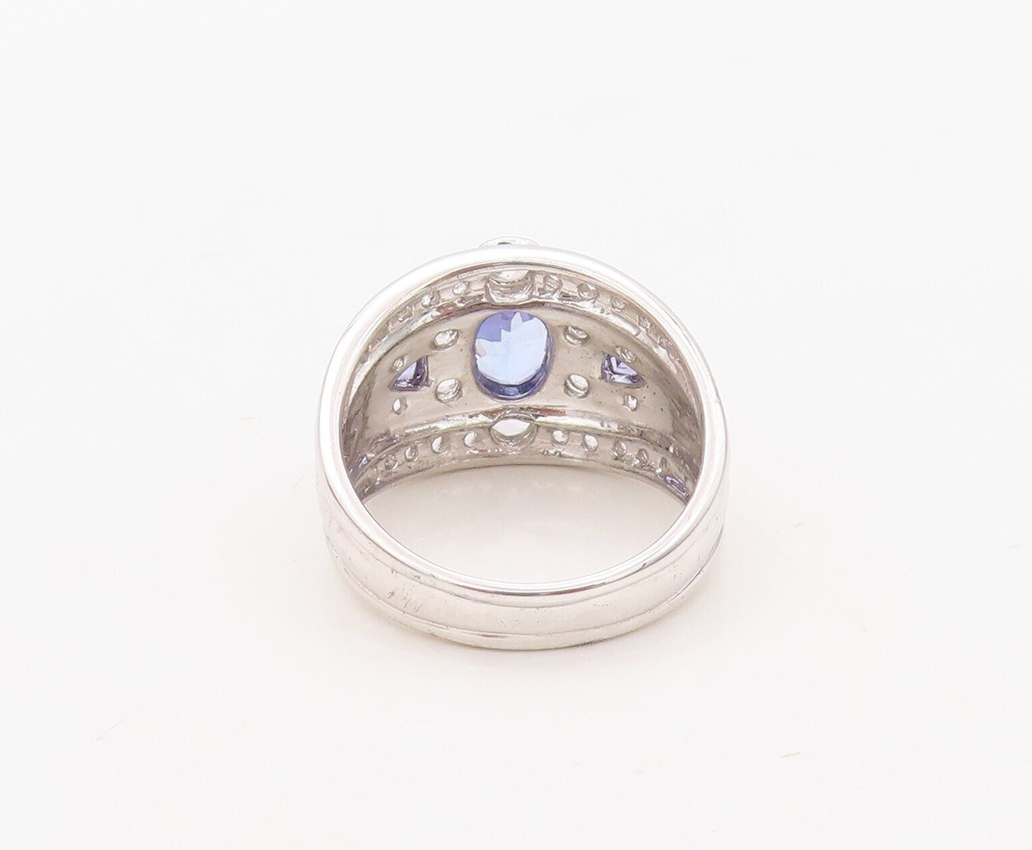 925 Sterling Silver Vintage Ring Carved Blue & White Topaz Inlay  Sz 7 RG30604